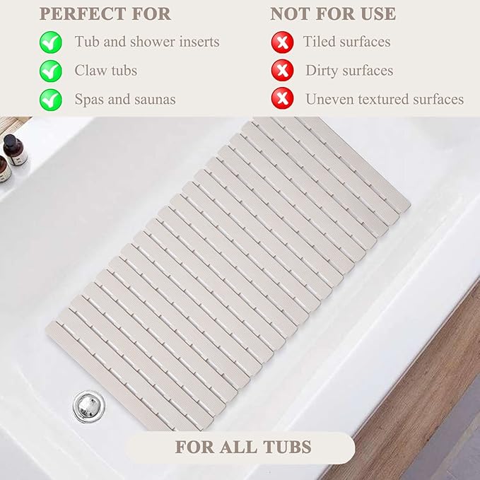 Bathtub Mat Non Slip - Sheepping Shower Mat Machine Washable Anti Slip Bath Mat for Tub, Quick Drain Tub Mat with Suction Cups for Bathroom