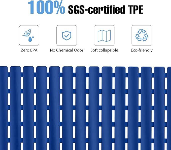 Shower Mat Non-Slip Bath Mat for Tub and Shower Stall,200+ Suction Cups with Drain Holes, Quick Dry Machine Washable, Extra Grip for Elderly and Baby, Bathroom Essentials 24x24 Inch (Blue)