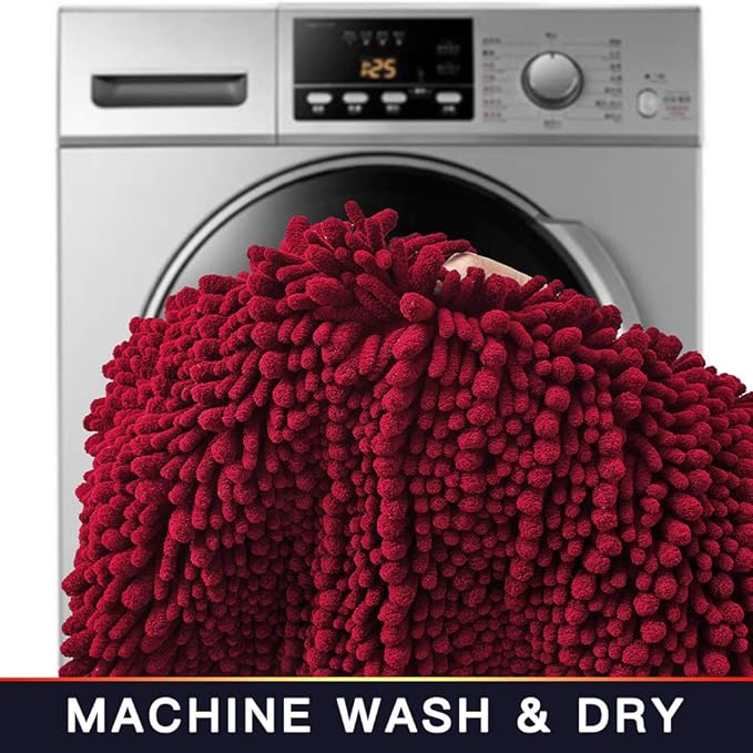 Walensee Large Bathroom Rug Non Slip Bath Mat (72x24 Inch Red) Water Absorbent Super Soft Shaggy Chenille Machine Washable Dry Extra Thick Perfect Absorbant Best Plush Carpet for Shower Floor