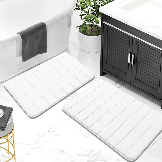 Buganda Memory Foam Bath Mat, 70" x 46", Ultra Soft and Non-Slip Bathroom Rugs, Water Absorbent and Machine Washable Bath Rug Runner for Bathroom, Shower, and Tub, White