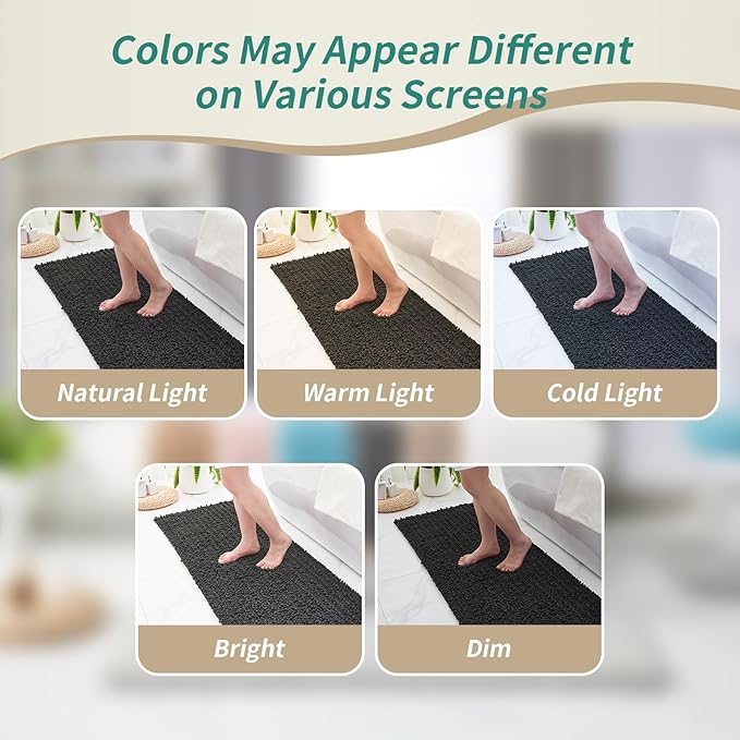 Non Slip Bathroom Rug Machine Washable Thick Dark Grey Bath Mat 24x44 Soft Absorbent Bathroom Floor Mat Chenille Bath Rug for Shower Tub