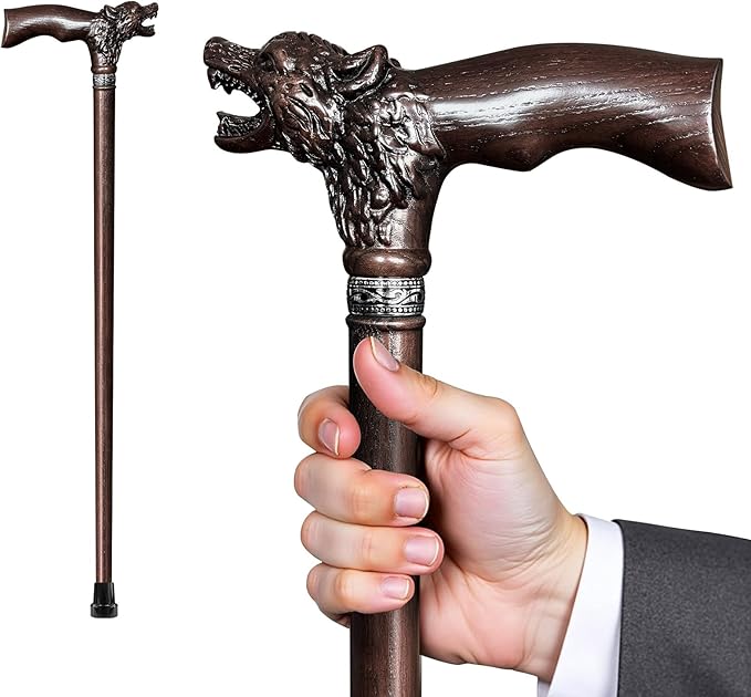 Walking Cane Dedicated Sizes with Hand-Carved Wooden Walking Cane for Men and Women Support up to 500 lbs, All-Day Comfort Ergonomic Canes for Seniors Daily Walking and Outdoor Strolls