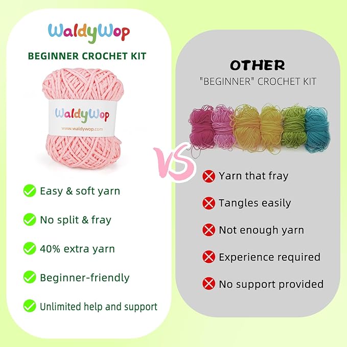 WaldyWop Crochet Kit for Beginners: 4 Flower Bracelets Knitting Kits for Adults Women w/Easy Yarn & Step-by-Step Video Tutorials - Wobbles Crochet Starter Kit for Kids Girls, Birthday Gift for Mom Kid