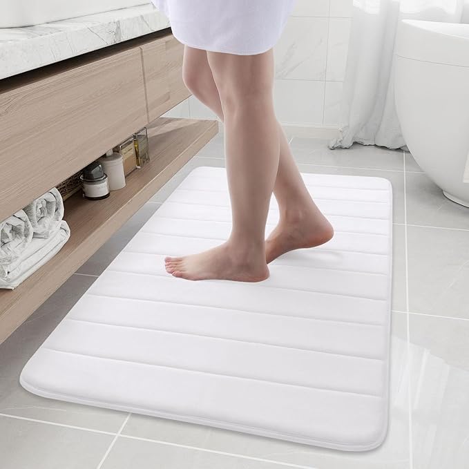 Buganda Memory Foam Bath Mat, 44" x 24", Ultra Soft and Non-Slip Bathroom Rugs, Water Absorbent and Machine Washable Bath Rug Runner for Bathroom, Shower, and Tub, White