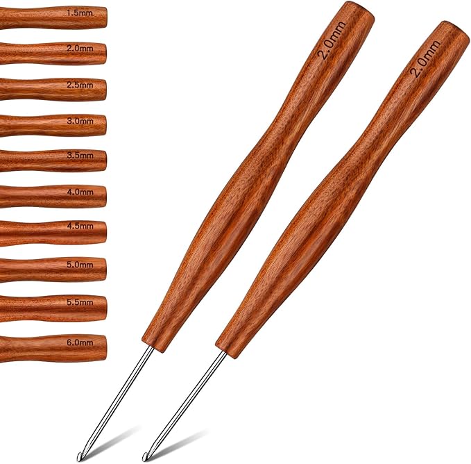 Nitlak 2Pcs 2mm Crochet Hook, Available in 1.5mm-6.0mm, Aluminum Ergonomic Crochet Hook with Wooden Handle for Arthritic Hands, Beginners, Crochet Needles for Knitting
