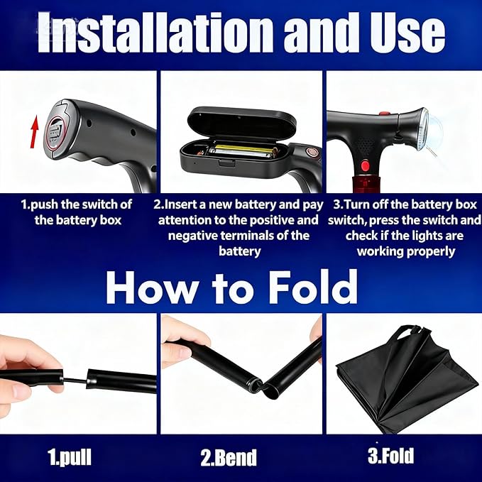 CaneHero Walking Cane, Cane Hero Walking Stick for Men & Women Smart Cane with LED Light & Emergency Alarm, Adjustable, Foldable, Lightweight with Non-Slip Base for Seniors, Support & Safety