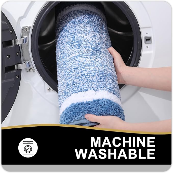 OLANLY Bathroom Rugs 24x16, Extra Soft and Absorbent Microfiber Bath Mat, Non-Slip, Machine Washable, Quick Dry Shaggy Bath Carpet, Suitable for Bathroom Floor, Tub, Shower (Small, Blue)