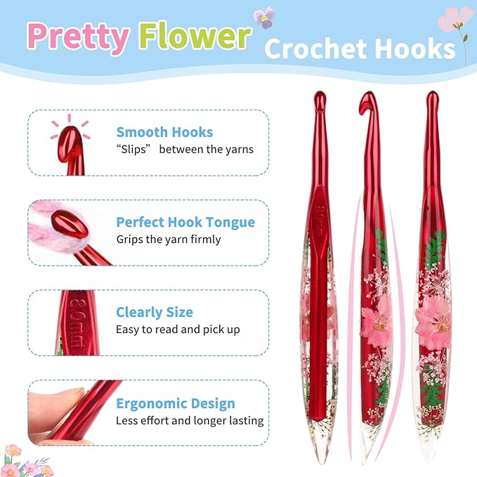 Coopay Crochet Hooks, 8mm Ergonomic Crochet Hook with Floral Plastic Grips, Stylish and Unique, Ideal for Crocheting Blankets, Dolls, Shawls, Hats, Scarves (L-8.0mm)