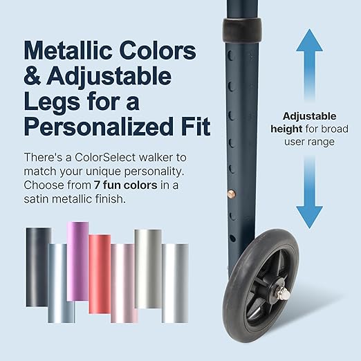 Lumex ColorSelect Walkers for Seniors, Rolling & Folding Adult Walker with Wheels, Black