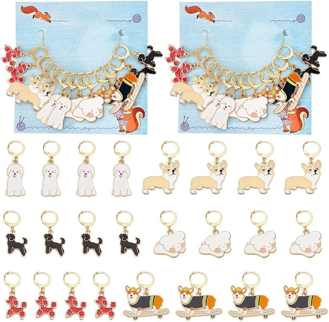 NBEADS 24 Pcs Enamel Dog Stitch Markers, Enamel Alloy Crochet Stitch Marker Charms Removable Locking Stitch Marker for Knitting Weaving Sewing Accessories Quilting Handmade Jewelry