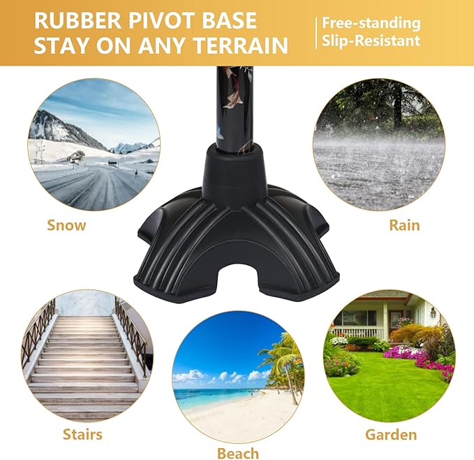 Walking Cane with LED Light, Foldable,Adjustable, Self Standing Walking Canes for Men & Women,Walking Sticks with Quad Base for Seniors & Adults