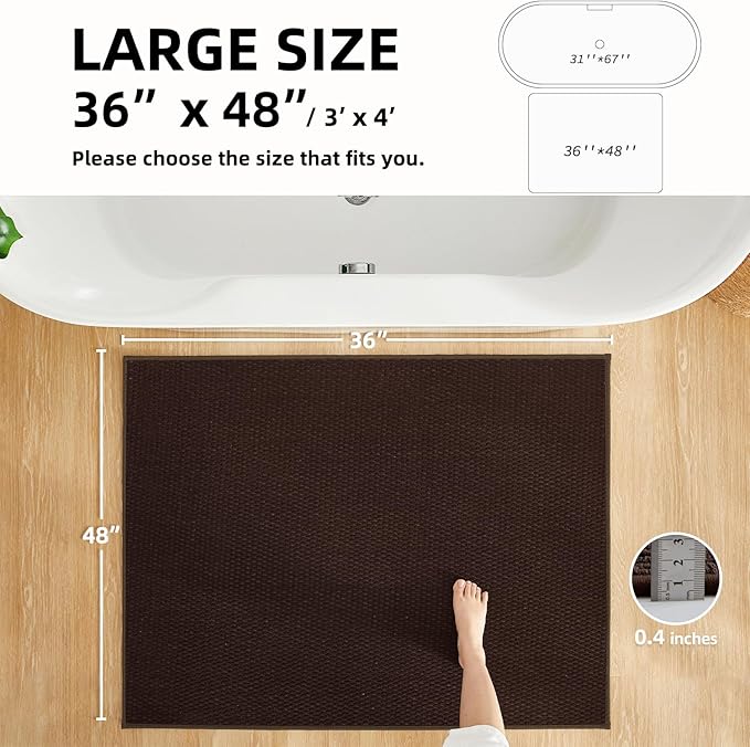 Large Bathroom Rugs Non Slip Washable Bath Rugs Super Absorbent Bathroom Rug Thin Quick Dry Low Pile Bath Mats, Brown 36"x48"