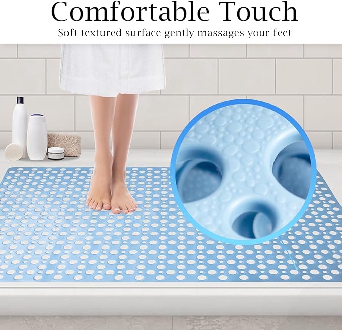 Extra Large Shower Mat Non Slip,47 * 31 Inch Bathtub Mat for Shower with Big Suction Cups,Oversized Anti Slip Bath/Shower Mats for Inside Outside Shower,Perfect for Elderly, Blue