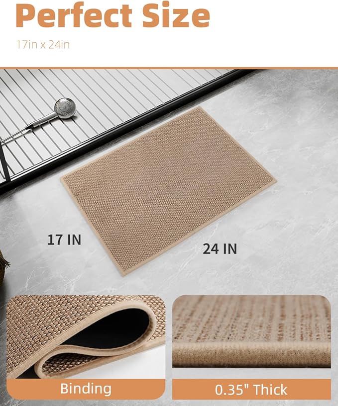 PADOOR Non-Slip Bath Mat With Rubber-Backing, Braided Absorbent Machine Washable Thin Rug for Bathroom Floor, Quick Dry, Fits Under Door, 17''x24'' Beige