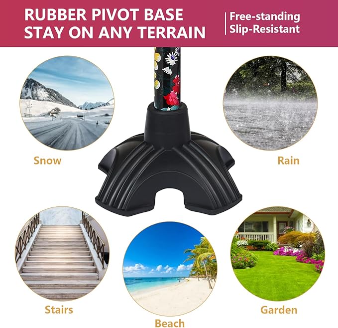 Walking Cane with LED Light, Foldable,Adjustable, Self Standing Walking Canes for Men & Women,Walking Sticks with Quad Base for Seniors & Adults