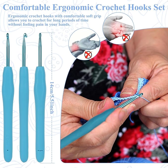 Coopay Crochet Set for Beginners - Ergonomic Soft Grip Metal Crochet Hooks (2mm-6mm) & 19PCS Needles Set with Stitch Markers - Perfect for Arthritic Hands