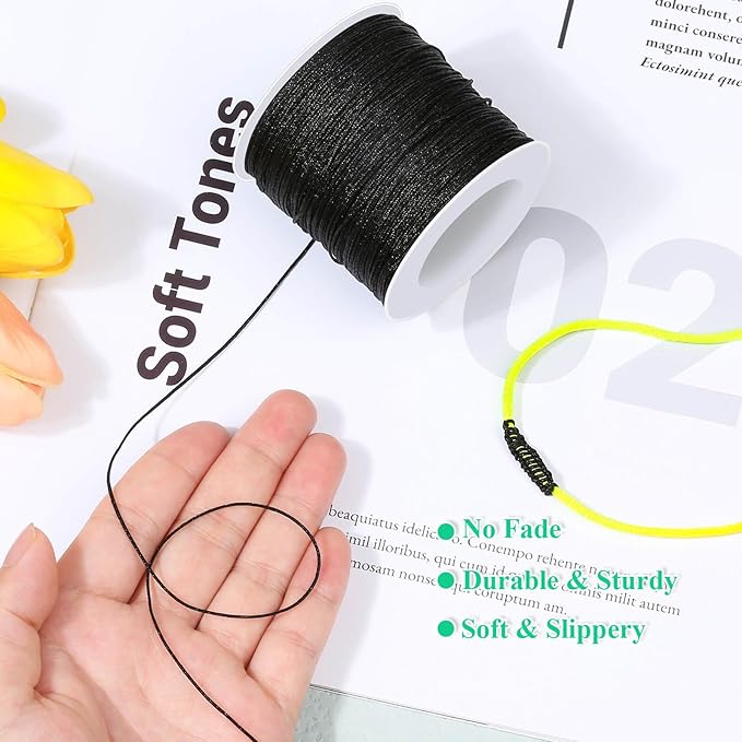 Black Nylon String, Anezus 0.8mm Nylon Thread Chinese Knotting Cord Tarred Twine Outdoor String for Braided Bracelets, Beading, Necklaces, Macrame Craft, Wind Chime, Blinds, Jewelry Making