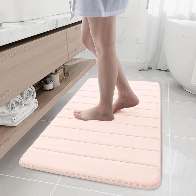 Buganda Memory Foam Bath Mat, 44" x 24", Ultra Soft and Non-Slip Bathroom Rugs, Water Absorbent and Machine Washable Bath Rug Runner for Bathroom, Shower, and Tub, Pink