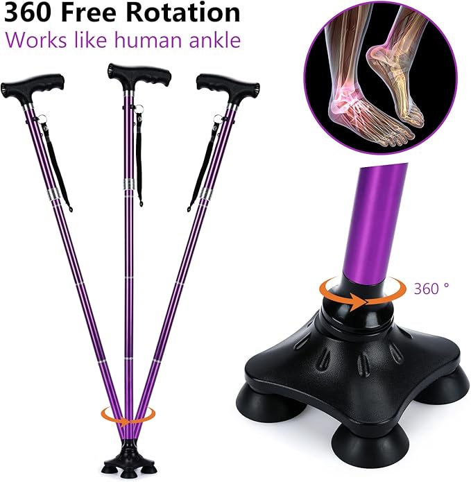 Folding Walking Cane with LED Light for Women & Men - Foldable, Adjustable, Collapsible Lightweight Aluminum Walking Stick for Seniors & Adults