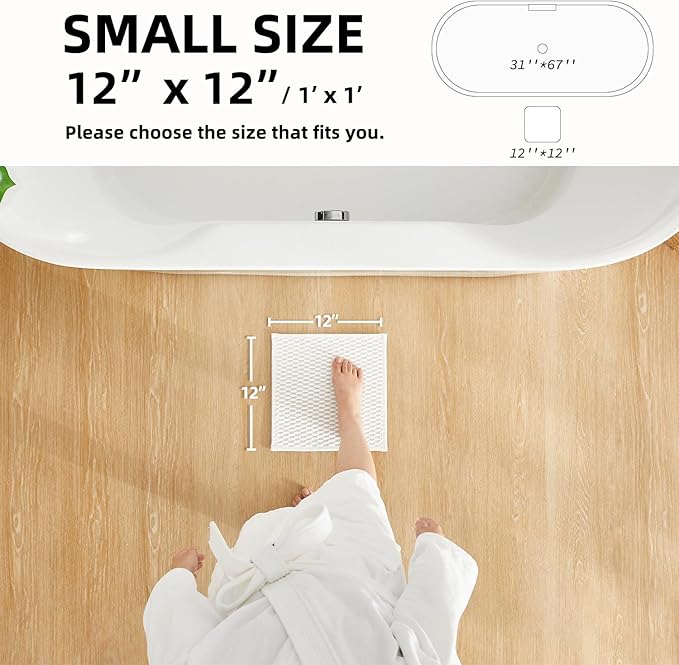 Small Bathroom Rugs, Non Slip Washable Bath Rugs Super Absorbent Bathroom Rug Thin Quick Dry Low Pile Bath Mats, White 12"x12"