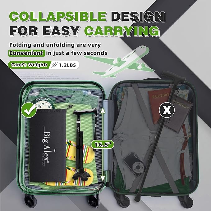 BigAlex Lightweight Collapsible Walking Cane with Soft Comfortable TPR Handle for Seniors and Elderly Adults, Larger Handle for Comfort, Adjustable Support Stick, Portable Travel Aid for Men & Women