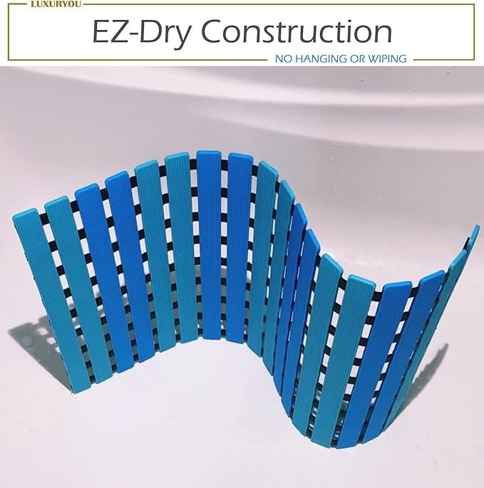 Non Slip Bathtub Mat | Double-Layered Shower Floor Mat with Suction Cups | EZ-Dry Construction | Non-Toxic, BPA, Latex, Phthalate, PVC Free (Wave)