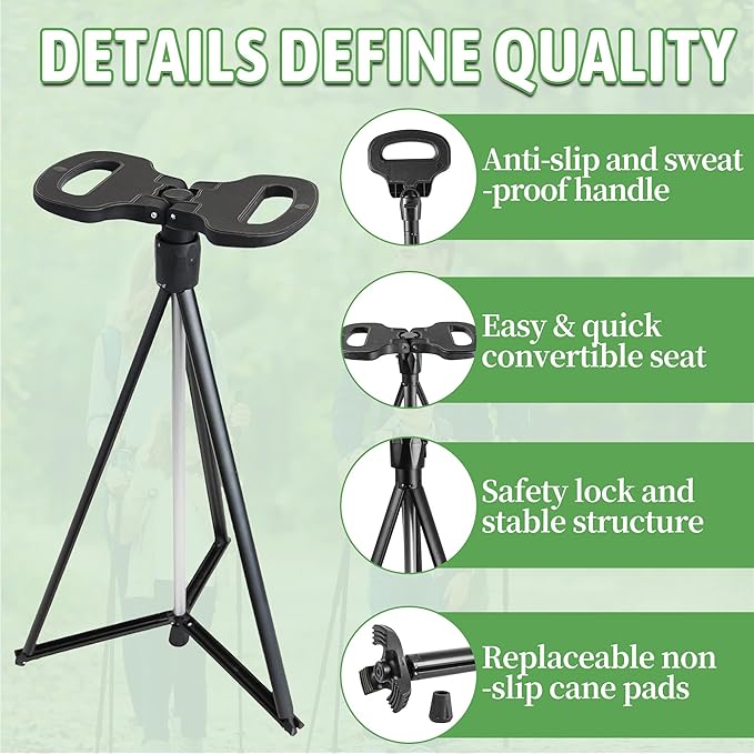 ALEVMOOM Walking Cane with Seat Folding Lightweight, 2-in-1 Cane Stool for Adults, Aluminum Walking Stick with Seat, Portable Stool for Senior, with Carry Bag