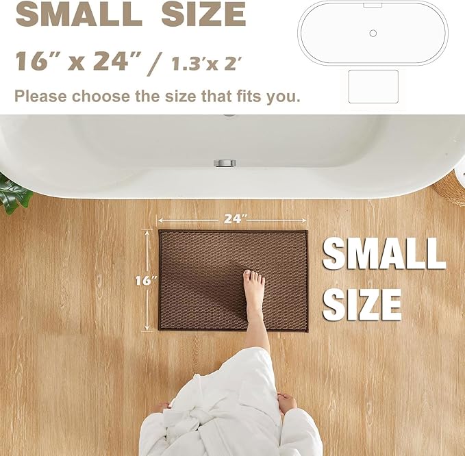 Bathroom Rugs Non Slip Washable, Super Absorbent Thin Bath Mat Small Quick Dry Low Pile Bathroom Rug, Brown 16" x 24" / 1'4" x 2'