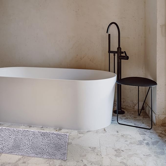 Non-Slip Bath Rug,Extra Soft Microfiber Bedroom Shag Carpet with Anti-Slip Backing,Water/Dust Absorbent Fast Dry Shower Mat,Sound Insulated Stairs Pad,Machine Washable (Grey,19 x 31 Inches)