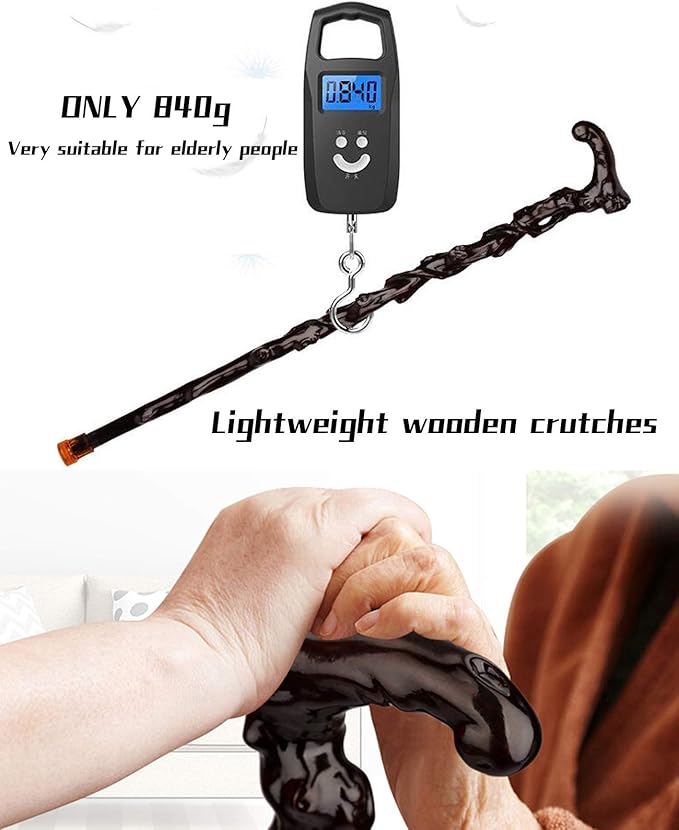 Wooden Walking Cane, Fashionable Crutch for Men and Women, Wood Cane with Carved Grip Handle, Exquisite Carving Walking Sticks as Gift, Retro, Ergonomic, Handmade (Brown2)