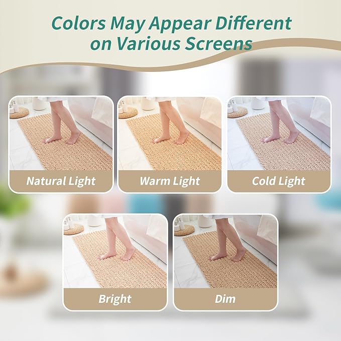 Bathroom Runner Rug 24x55 Non Slip Washable Long Bath Mat for Tub Thick Soft Absorbent Bathroom Floor Mat Large Chenille Bath Rug for Shower, Beige