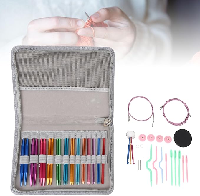ZIZEV Interchangeable Aluminum Circular Knitting Needles Set, 13cm Detachable Interchangeable Round Knitting Needle Set, Flexible Cable Design Wide Range of Sizes