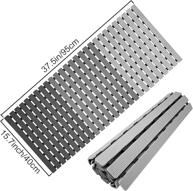 MBOSS Bath Tub Shower Mat Non Slip Bathtub Mats for Bathroom Shower Floor Mat Bath Mats for Shower Tub Anti Slip Shower Mat with Drain Hole and Large Suction Cups (Gradient Grey, 37.5 X 15.7 Inch)