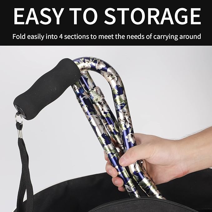 Elegant Walking Cane for Women, Foldable & Adjustable Cane for Seniors with Self-Standing Tip | Lightweight Mobility Aid for Stability & Balance Support