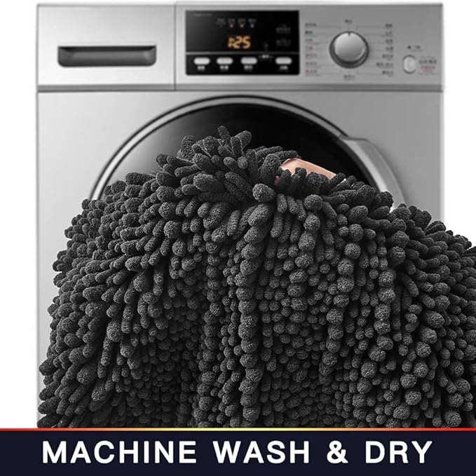 Walensee Large Bathroom Rug Non Slip Bath Mat (72x24 Inch Dark Grey) Water Absorbent Super Soft Shaggy Chenille Machine Washable Dry Extra Thick Perfect Absorbant Best Plush Carpet for Shower Floor