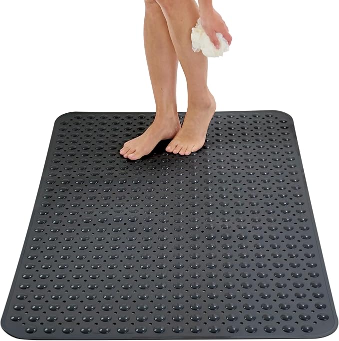 ENKOSI Extra Large Shower Mat Non Slip - 47 x 32 inch - XL Bathroom Shower Mat - Large Shower Matts for Shower Stall Floors - Secure Suction Cups and Drain Holes (47x32 Black)