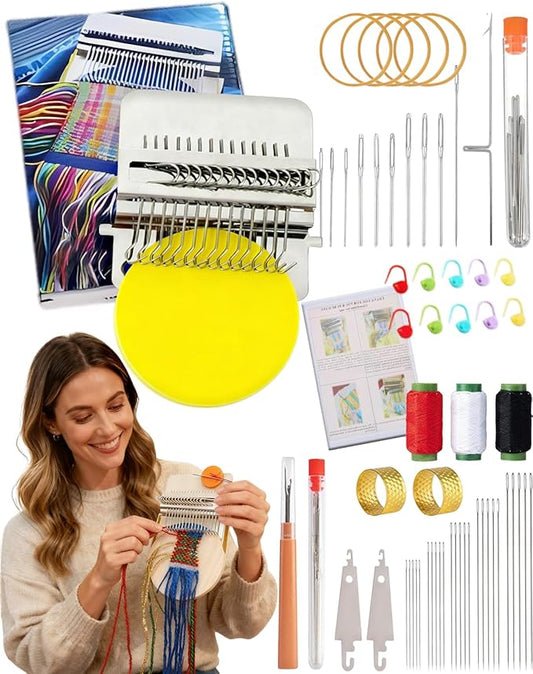 Patch Maker 2.0 Kit, 2026 Upgrade 64PCS Kit Beginner-Friendly with Guide Works on Any Fabric Repair Hole Darning Loom, 12/14/28 Pin Beech Hardwood Loom Knitting Kit for Repair Sewing DIY (Yellow14Pin)