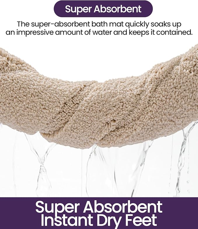 DEXI Bathroom Rug 32x20, Non Slip Washable Bath Mat for Shower Floor, Absorbent Soft Bathmat with Rubber Backing, Quick Dry Microfiber Carpet, Beige