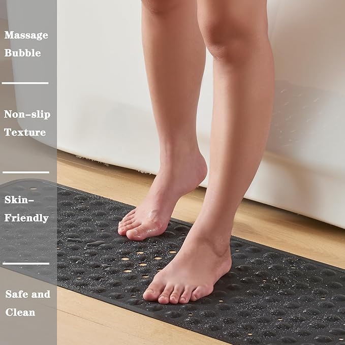 YANZIFLY Bathtub Mat for Shower: Soft Silicone Bath Mat Non Slip with Suction Cups Tub Mat for Bathroom for Family Extra Large Shower matt Machine Washable - Black