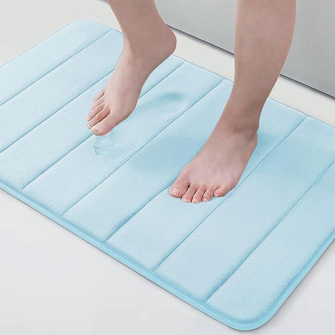 Buganda Memory Foam Bath Mat, 30" x 20", Ultra Soft and Non-Slip Bathroom Rugs, Water Absorbent and Machine Washable Bath Rug for Bathroom, Shower, and Tub, Light Blue