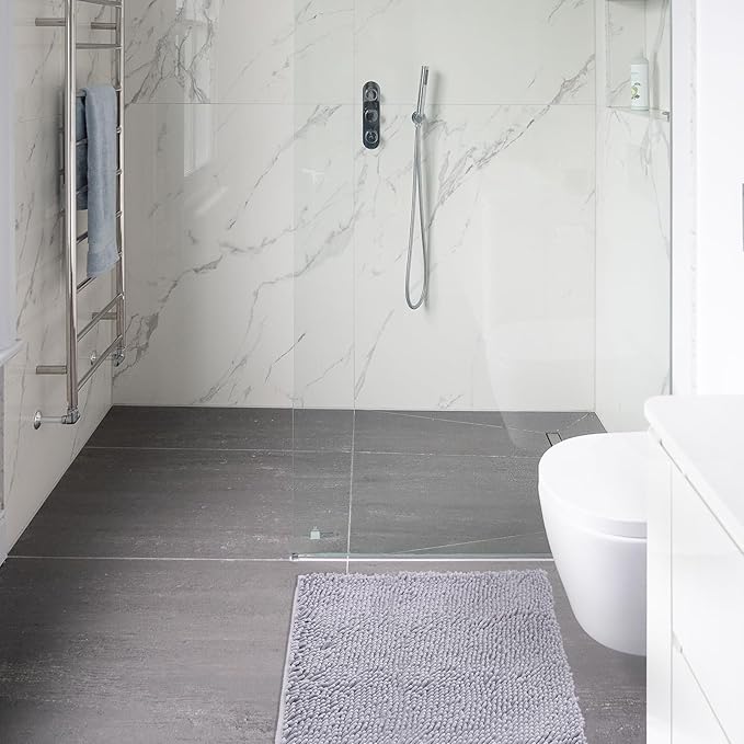 Non-Slip Bath Rug,Extra Soft Microfiber Bedroom Shag Carpet with Anti-Slip Backing,Water/Dust Absorbent Fast Dry Shower Mat,Sound Insulated Stairs Pad,Machine Washable (Grey,24 x 24 Inches)