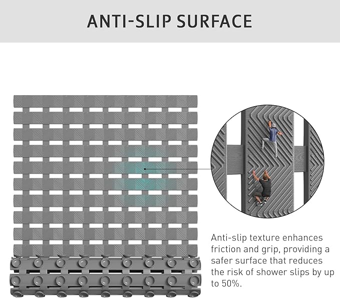 XIYUNTE Shower Mat Non Slip Bath Mat for Tub - 27 X 16 Inch PVC Bathtub Mat Non Slip Shower Mats for Inside Shower, Bath Tub Mat with Powerful Suction Cup, Easy to Cut and Dry, Grey