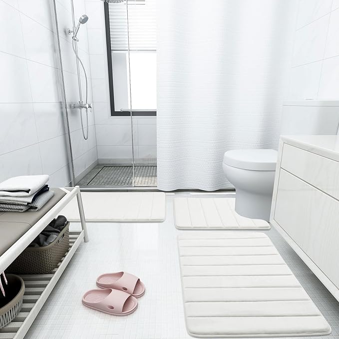 Buganda Memory Foam Bath Mat, 35.4" x 24", Ultra Soft and Non-Slip Bathroom Rugs, Water Absorbent and Machine Washable Bath Rug Runner for Bathroom, Shower, and Tub, Ivory