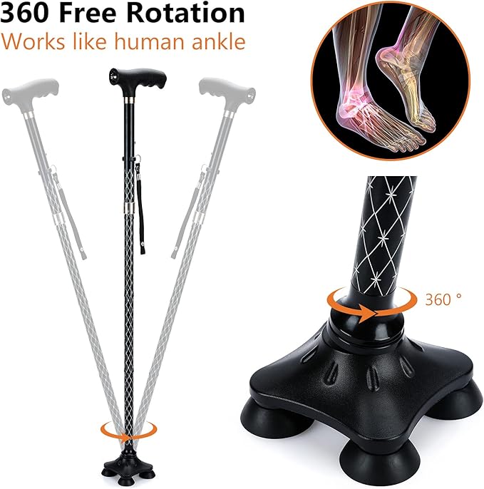 Folding Walking Cane with LED Light for Women & Men - Foldable, Adjustable, Collapsible Lightweight Aluminum Walking Stick for Seniors & Adults