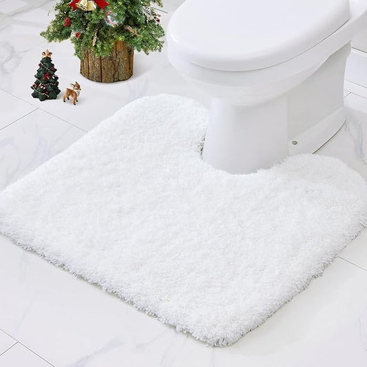 White Toilet Rug 22x24 Non Slip Fluffy Toilet Floor Mat U Shaped Washable Bathroom Contour Rug for Toilet Absorbent Shaggy Toilet Foot Rug