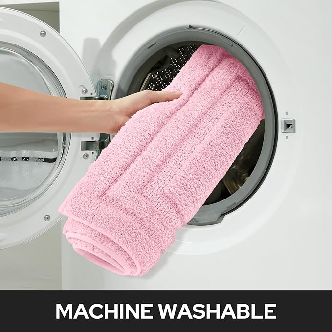 HOMEIDEAS Cute Bathroom Rugs, Super Soft and Absorbent Non Slip Microfiber Machine Washable Bath Mat Set for Pink Bathroom Decor (20" x 32" + 16" x 24", Light Pink)