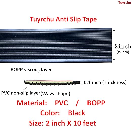Anti Slip Tape 2 Inch Wide, Waterproof Grip Adhesive Heavy Duty High Traction Friction for Indoor/Outdoor Steps (10 Ft/Black).