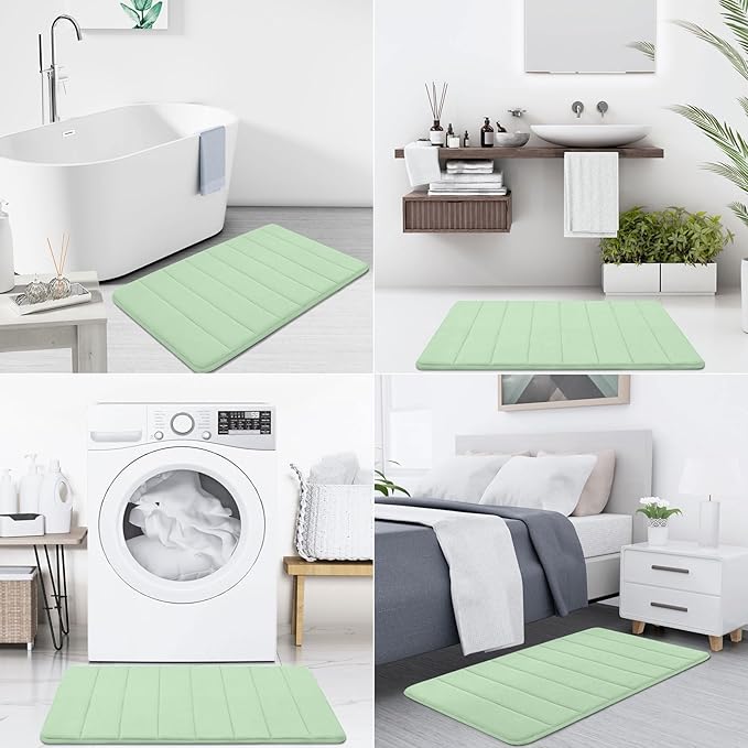 Buganda Memory Foam Bath Mat, 34" x 20", Ultra Soft and Non-Slip Bathroom Rugs, Water Absorbent and Machine Washable Bath Rug for Bathroom, Shower, and Tub, Sage Green