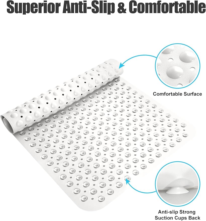 Extra Large Shower Mat, Yonala 47.2 x 31.5 Inch Non Slip Shower Mats for Inside Shower with Drain Hole and Suction Cups, Soft Trimmable TPE Anti Slip Shower Mat for Walk in Shower Stall, Heavy Mat