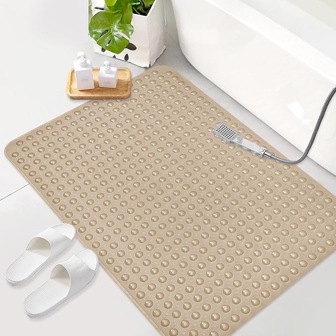 Shower Mat Non Slip: 47.2 x 31.5 Inch Extra Large TPE Shower Mats for Inside Shower - Anti Slip Shower Stall Matt with Drain Hole and Suction Cups for Elderly